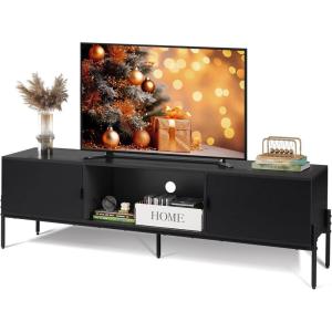 imageWLIVE Modern TV Stand for 65 Inch TV Mid Century Entainment Center with Storage TV Console with Open Shelf and 2 Cabinets for Bedroom and Living Room TV Cabinet with Metal Legs BlackBlack