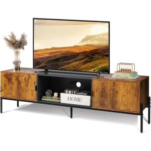 imageWLIVE Modern TV Stand for 65 Inch TV Mid Century Entainment Center with Storage TV Console with Open Shelf and 2 Cabinets for Bedroom and Living Room TV Cabinet with Metal Legs BlackRustic Brown