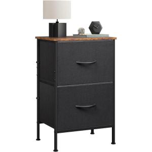 imageWLIVE Night Stand Small 2 Drawer Dresser Nightstand with Fabric Bins for Bedroom Closet Dorm Rustic Brown Wood Grain Print 118quot D x 157quot W x 209quot HBlack and Rustic Browntall