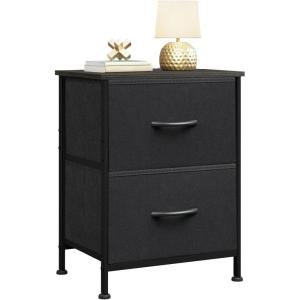 imageWLIVE Night Stand Small 2 Drawer Dresser Nightstand with Fabric Bins for Bedroom Closet Dorm Rustic Brown Wood Grain Print 118quot D x 157quot W x 209quot HCharcoal Black
