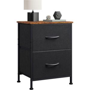 imageWLIVE Night Stand Small 2 Drawer Dresser Nightstand with Fabric Bins for Bedroom Closet Dorm Rustic Brown Wood Grain Print 118quot D x 157quot W x 209quot HBlack and Rustic Brown