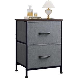 imageWLIVE Night Stand Small 2 Drawer Dresser Nightstand with Fabric Bins for Bedroom Closet Dorm Rustic Brown Wood Grain Print 118quot D x 157quot W x 209quot HDark Grey