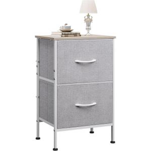 imageWLIVE Night Stand Small 2 Drawer Dresser Nightstand with Fabric Bins for Bedroom Closet Dorm Rustic Brown Wood Grain Print 118quot D x 157quot W x 209quot HLight Greytall