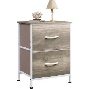 imageWLIVE Night Stand Small 2 Drawer Dresser Nightstand with Fabric Bins for Bedroom Closet Dorm Rustic Brown Wood Grain Print 118quot D x 157quot W x 209quot HGreige Oak