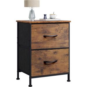 imageWLIVE Night Stand Small 2 Drawer Dresser Nightstand with Fabric Bins for Bedroom Closet Dorm Rustic Brown Wood Grain Print 118quot D x 157quot W x 209quot HRustic Brown