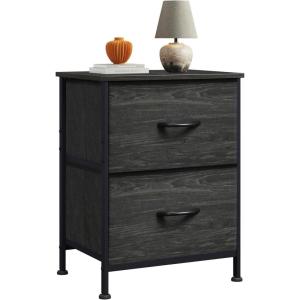 imageWLIVE Night Stand Small 2 Drawer Dresser Nightstand with Fabric Bins for Bedroom Closet Dorm Rustic Brown Wood Grain Print 118quot D x 157quot W x 209quot HCharcoal Black Wood Grain Print