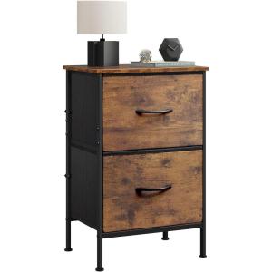 imageWLIVE Night Stand Small 2 Drawer Dresser Nightstand with Fabric Bins for Bedroom Closet Dorm Rustic Brown Wood Grain Print 118quot D x 157quot W x 209quot HRustic Browntall
