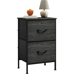 imageWLIVE Night Stand Small 2 Drawer Dresser Nightstand with Fabric Bins for Bedroom Closet Dorm Rustic Brown Wood Grain Print 118quot D x 157quot W x 209quot HCharcoal Black Wood Grain Printtall