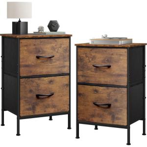 imageWLIVE Night Stand Small 2 Drawer Dresser Nightstand with Fabric Bins for Bedroom Closet Dorm Rustic Brown Wood Grain Print 118quot D x 157quot W x 209quot HRustic Brown Tall