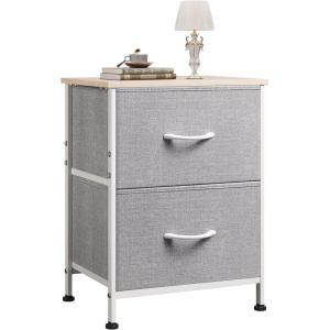 imageWLIVE Night Stand Small 2 Drawer Dresser Nightstand with Fabric Bins for Bedroom Closet Dorm Rustic Brown Wood Grain Print 118quot D x 157quot W x 209quot HLight Grey