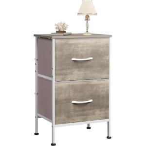 imageWLIVE Night Stand Small 2 Drawer Dresser Nightstand with Fabric Bins for Bedroom Closet Dorm Rustic Brown Wood Grain Print 118quot D x 157quot W x 209quot HGreige Oaktall