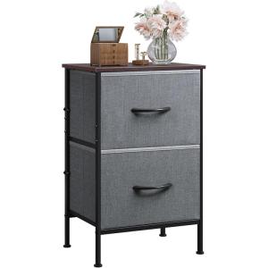 imageWLIVE Night Stand Small 2 Drawer Dresser Nightstand with Fabric Bins for Bedroom Closet Dorm Rustic Brown Wood Grain Print 118quot D x 157quot W x 209quot HDrak Greytall