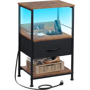 imageWLIVE Nightstand Bedside Side Table for Bedroom Dorm with Steel Frame Night Stand End Table with Fabric Storage Drawer Easy Assembly Rustic Brown Wood Grain Print 1173D 1567W 2503quot HBlack and Rustic Brown