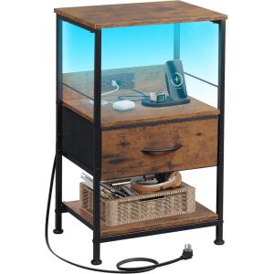 imageWLIVE Nightstand Bedside Side Table for Bedroom Dorm with Steel Frame Night Stand End Table with Fabric Storage Drawer Easy Assembly Rustic Brown Wood Grain Print 1173D 1567W 2503quot HRustic Brown Wood Grain Print