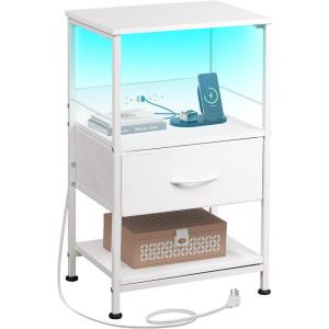 imageWLIVE Nightstand Bedside Side Table for Bedroom Dorm with Steel Frame Night Stand End Table with Fabric Storage Drawer Easy Assembly Rustic Brown Wood Grain Print 1173D 1567W 2503quot HWhite