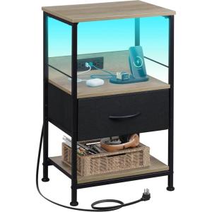 imageWLIVE Nightstand Bedside Side Table for Bedroom Dorm with Steel Frame Night Stand End Table with Fabric Storage Drawer Easy Assembly Rustic Brown Wood Grain Print 1173D 1567W 2503quot HGreige