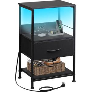 imageWLIVE Nightstand Bedside Side Table for Bedroom Dorm with Steel Frame Night Stand End Table with Fabric Storage Drawer Easy Assembly Rustic Brown Wood Grain Print 1173D 1567W 2503quot HBlack