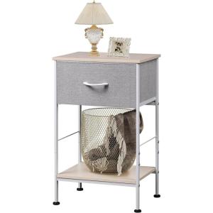 imageWLIVE Nightstand End Table with Fabric Storage Drawer and Open Wood Shelf Bedside Furniture with Steel Frame Side Table for Bedroom Dorm Easy Assembly Light Grey 25quot Height ASNG086LGR