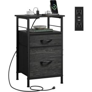imageWLIVE Nightstand with Charging Station Side Table with 2 Fabric Drawers End Tables for Bedroom Small Dresser USB Ports and Outlets Charcoal BlackCharcoal Black