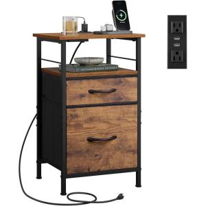 imageWLIVE Nightstand with Charging Station Side Table with 2 Fabric Drawers End Tables for Bedroom Small Dresser USB Ports and Outlets Charcoal BlackRustic Brown