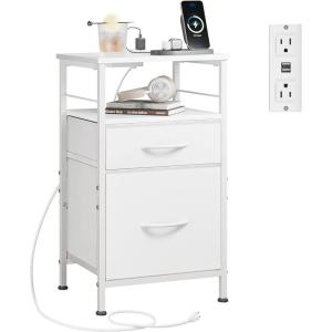 imageWLIVE Nightstand with Charging Station Side Table with 2 Fabric Drawers End Tables for Bedroom Small Dresser USB Ports and Outlets Charcoal BlackWhite