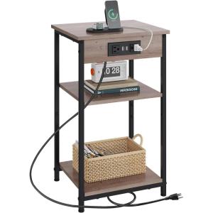 imageWLIVE Side Table with Charging Station and USB Ports Small End Tables for Small Spaces 3Tier Nightstand with Adjustable Shelf Bedside Tables Living Room Bedroom GreigeGrey