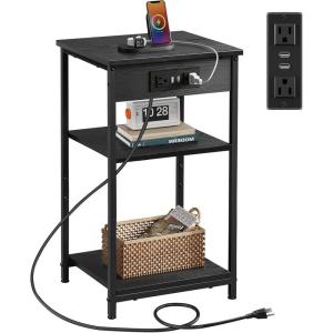 imageWLIVE Side Table with Charging Station and USB Ports Small End Tables for Small Spaces 3Tier Nightstand with Adjustable Shelf Bedside Tables Living Room Bedroom GreigeBlack