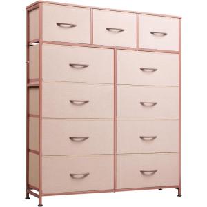 imageWLIVE Storage Organizer Unit with 11 Fabric Bins Storage Drawers Organizer with Steel Frame Tall Storage Tower Organizaton for Living Room Hallway Office Light GreyPink