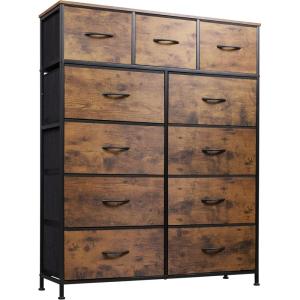 imageWLIVE Storage Organizer Unit with 11 Fabric Bins Storage Drawers Organizer with Steel Frame Tall Storage Tower Organizaton for Living Room Hallway Office Light GreyRustic Brown Wood Grain Print