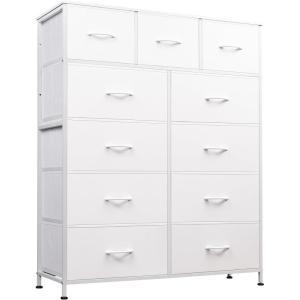 imageWLIVE Storage Organizer Unit with 11 Fabric Bins Storage Drawers Organizer with Steel Frame Tall Storage Tower Organizaton for Living Room Hallway Office Light GreyWhite