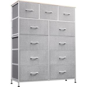 imageWLIVE Storage Organizer Unit with 11 Fabric Bins Storage Drawers Organizer with Steel Frame Tall Storage Tower Organizaton for Living Room Hallway Office Rustic BrownLight Grey