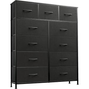 imageWLIVE Storage Organizer Unit with 11 Fabric Bins Storage Drawers Organizer with Steel Frame Tall Storage Tower Organizaton for Living Room Hallway Office Light GreyCharcoal Black