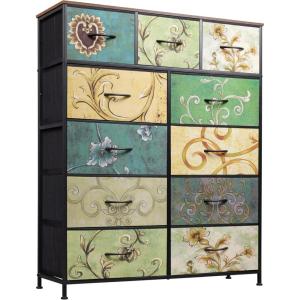imageWLIVE Storage Organizer Unit with 11 Fabric Bins Storage Drawers Organizer with Steel Frame Tall Storage Tower Organizaton for Living Room Hallway Office Light GreyFloral Painted