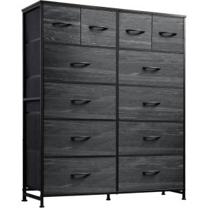 imageWLIVE Storage Organizer Unit with 12 Fabric Bins Storage Drawers Organizer with Steel Frame Tall Storage Tower Organizaton for Living Room Hallway Office Charcoal Black Wood Grain PrintCharcoal Black Wood Grain Print