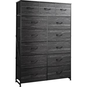 imageWLIVE Storage Organizer Unit with 13 Fabric Bins Storage Drawers Organizer with Steel Frame Tall Storage Tower Organizaton for Living Room Hallway Office Charcoal BlackCharcoal Black Wood Grain Print