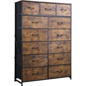 imageWLIVE Storage Organizer Unit with 13 Fabric Bins Storage Drawers Organizer with Steel Frame Tall Storage Tower Organizaton for Living Room Hallway Office Charcoal BlackRustic Brown Wood Grain Print