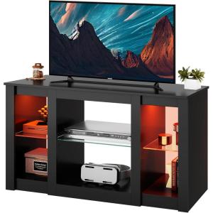 imageWLIVE TV Stand for 43 Inch TV Modern Entertainment Center with LED Lights ampamp Adjustable Glass Shelves Sturdy Media Console for Living Room BedroomGaming BlackBlack