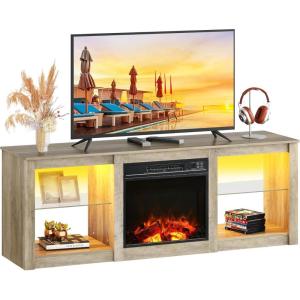 imageWLIVE TV Stand for 43 Inch TV Modern Entertainment Center with LED Lights ampamp Adjustable Glass Shelves Sturdy Media Console for Living Room BedroomGaming BlackGray Oak