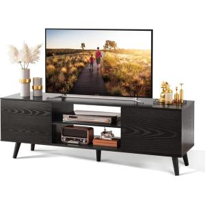 imageWLIVE TV Stand for 55 60 inch TV Mid Century Modern TV Console Entertainment Center with Storage for Living Room Retro BrownRelief Black