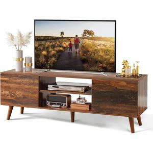 imageWLIVE TV Stand for 55 60 inch TV Mid Century Modern TV Console Entertainment Center with Storage for Living Room Retro BrownRetro Brown