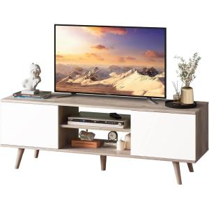 imageWLIVE TV Stand for 55 60 inch TV Modern Entertainment Center with Storage Cabinets Mid Century TV Console Table for Bedroom TV Stand for Living Room Charcoal BlackGreige
