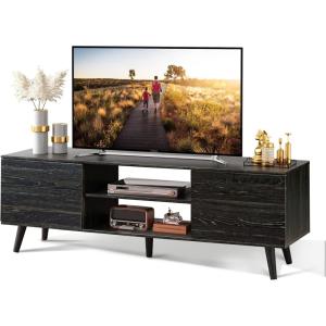 imageWLIVE TV Stand for 55 60 inch TV Modern Entertainment Center with Storage Cabinets Mid Century TV Console Table for Bedroom TV Stand for Living Room Charcoal BlackDark Black
