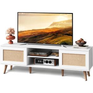 imageWLIVE TV Stand for 65 Inch TV 58quot Boho Entertainment Center TV Stand for Living Room TV Console with 2 Storage Cabinets WhiteWhite