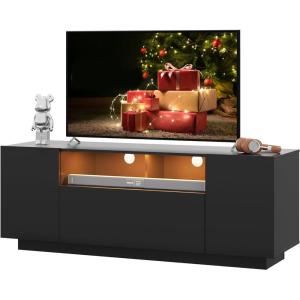 imageWLIVE TV Stand with LED Lights ampamp Large Storage Cabinet Modern Entertainment Center for 32435055 Inchs TVs Sturdy Media Console for Living Room BedroomGamingBlackBlack