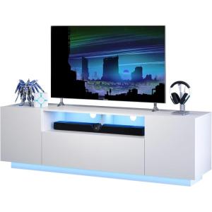 imageWLIVE TV Stand with LED Lights ampamp Large Storage Cabinet Modern Entertainment Center for 65 Inchs TV Sturdy Media Console for Living Room BedroomGamingWhite