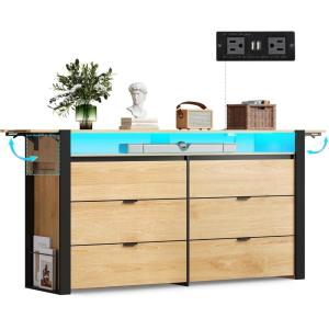imageWLIVE Tall Dresser for Bedroom Wood Chest of Drawers with Mental Handles Black Bedroom Dresser with 5 Drawers Modern Minimalist Closet Store Organizer for Living Room HallwayLight Oak