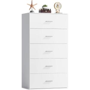 imageWLIVE Tall Dresser for Bedroom Wood Chest of Drawers with Mental Handles Black Bedroom Dresser with 5 Drawers Modern Minimalist Closet Store Organizer for Living Room HallwayWhite