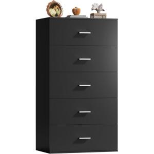 imageWLIVE Tall Dresser for Bedroom Wood Chest of Drawers with Mental Handles Black Bedroom Dresser with 5 Drawers Modern Minimalist Closet Store Organizer for Living Room HallwayBlack