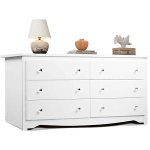 imageWLIVE White Dresser with 6 Drawer 59Wide Modern Chest of Drawers for Bedroom Wood Large Storage Tower Unit Closet Store Organizer for Living Room Hallway