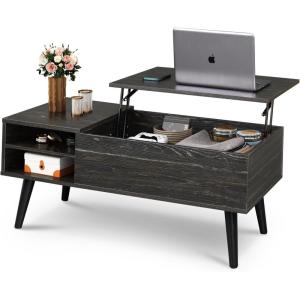 imageWLIVE Wood Lift Top Coffee Table with Hidden Compartment and Adjustable Storage Shelf Lift Tabletop Dining Table for Home Living Room Office Charcoal BlackCharcoal Black